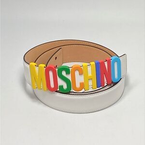 Moschino Multicolor Logo Buckle Leather Belt size 50/34”